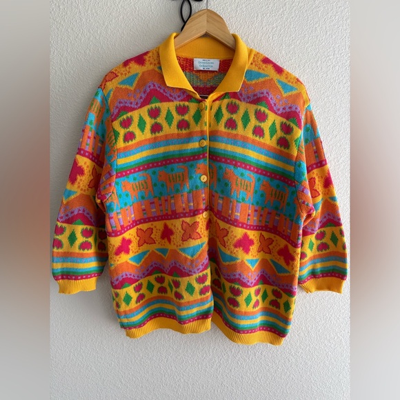 United Colors Of Benetton Sweaters - Vtg ‘80s United Colors of Benetton Made in Italy 100% Cotton Colorful Cardigan